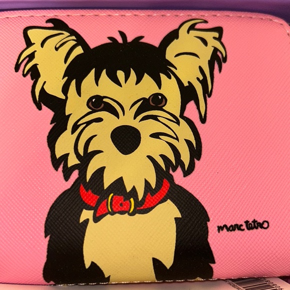 Marc Tetro Yorkie Terrier Pink Zip Around Small Wristlet Wallet NIB - Picture 2 of 7